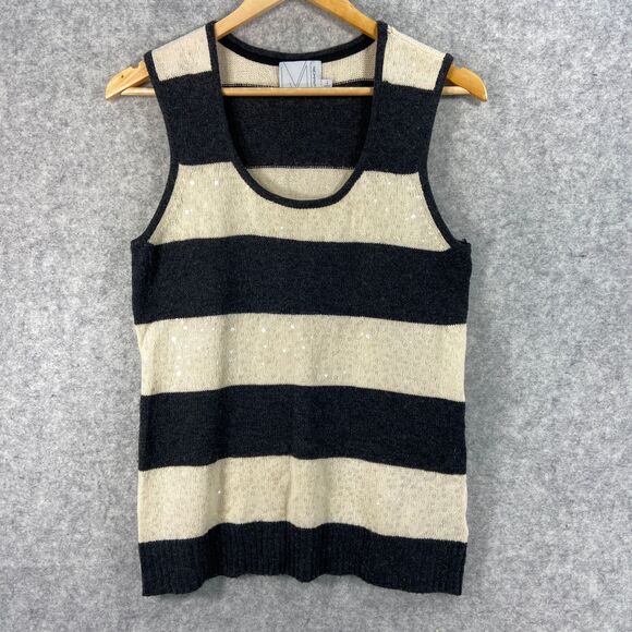 Michael Stars Sleeveless Sweater Striped Sequin Tank Top Black Wool‎ Womens 2 - Picture 1 of 9